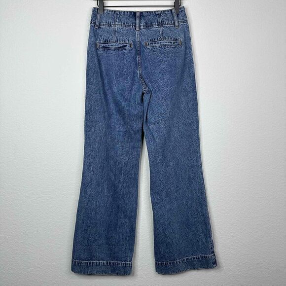 Free People Jeans Womens Size 25 Wide Leg Pleated Front Medium Wash Denim Pants - Picture 2 of 6